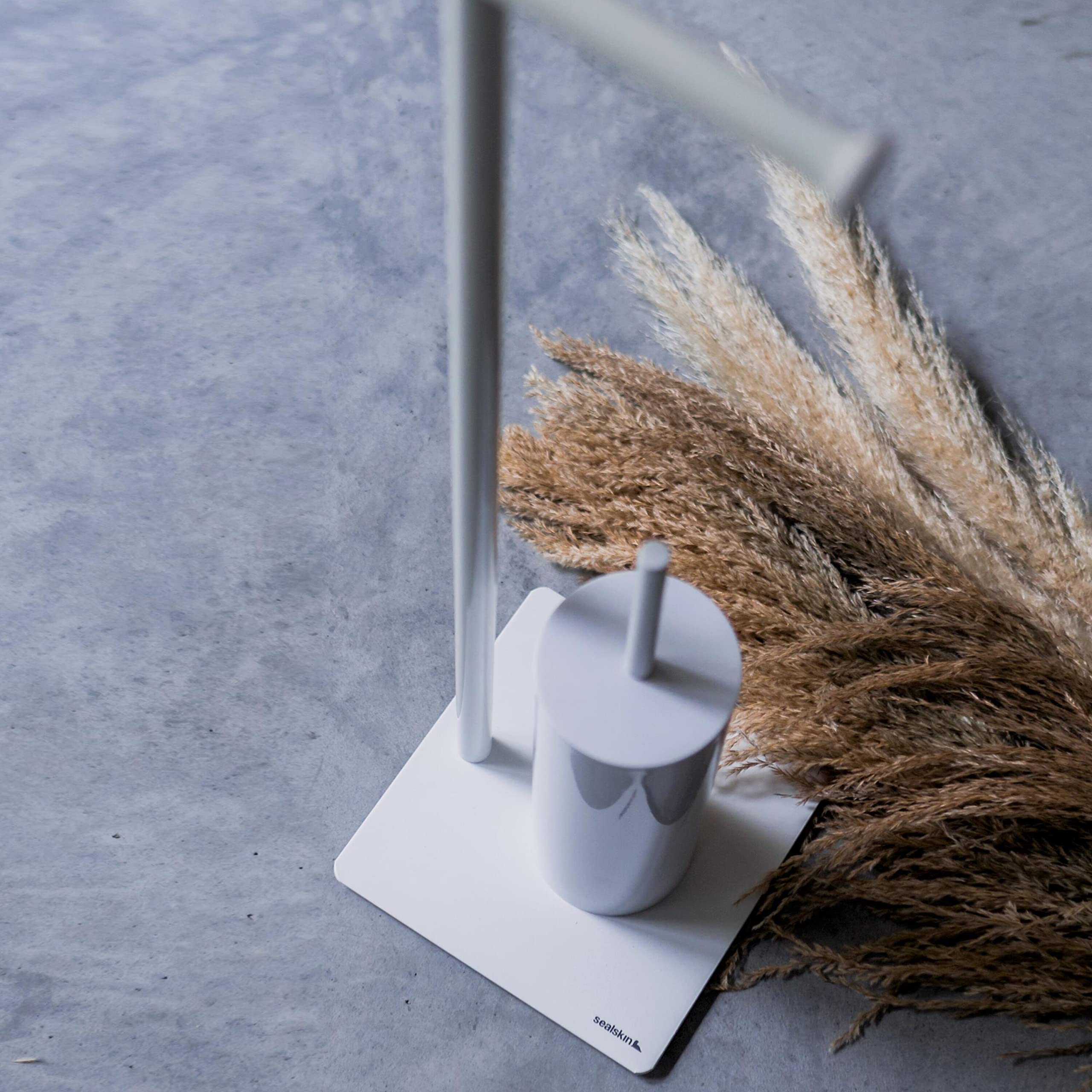 Sealskin Tube, Stojak na papier toaletowy - Wieszak na papier toaletowy - Szczotka toaletowa z pojemnikiem - wolnostojący, Biały