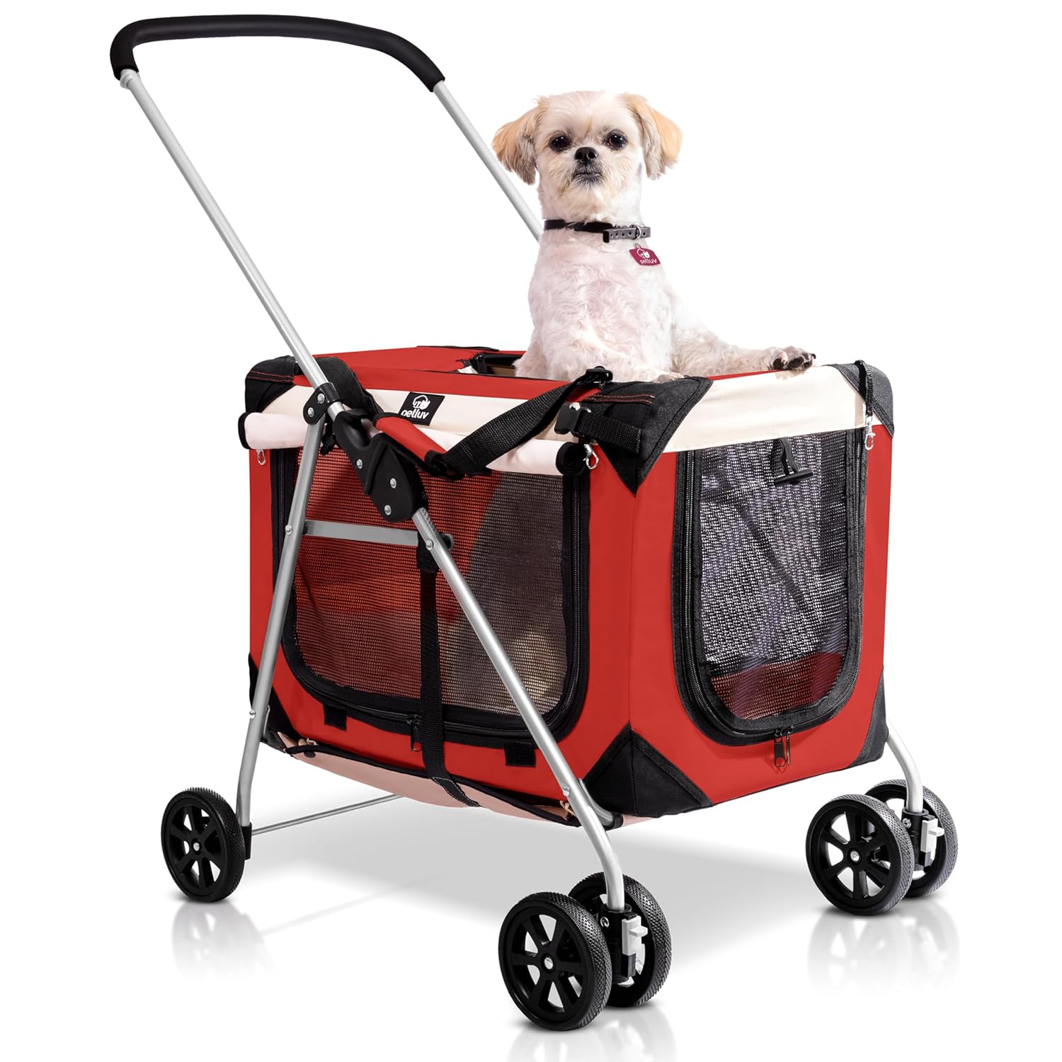 Pet Stroller, Fits 2 Cats, Small to Medium Dogs (10-45 lbs), Red