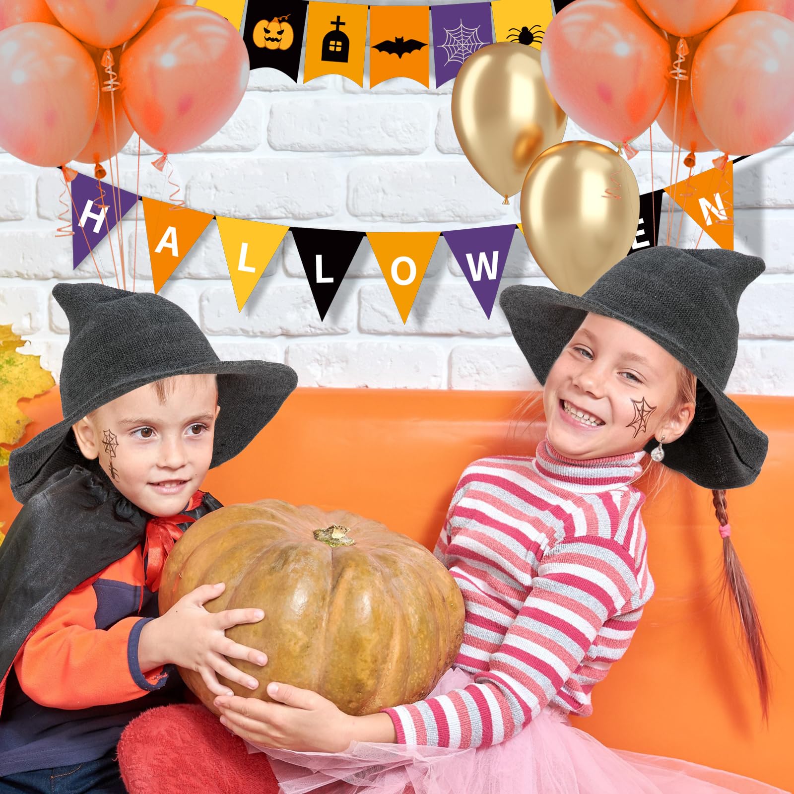 Seribt Halloween Witch Hat for Women Wide Brim Foldable Pointed Cap for Halloween Party Cosplay Costume Accessory