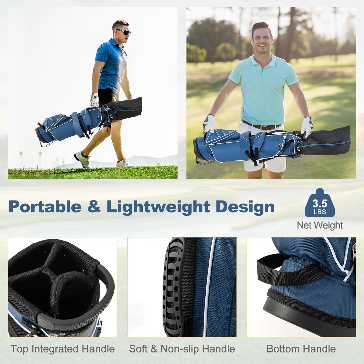 ULTIMATE Golf Stand Bag with 4-Way Top Dividers, Portable Ergonomic Golf Bag with 4 Zippered Pockets, Cooler Bag, Rain Hood and Dual Strap System, 3.5 LBS Lightweight for Men&Women