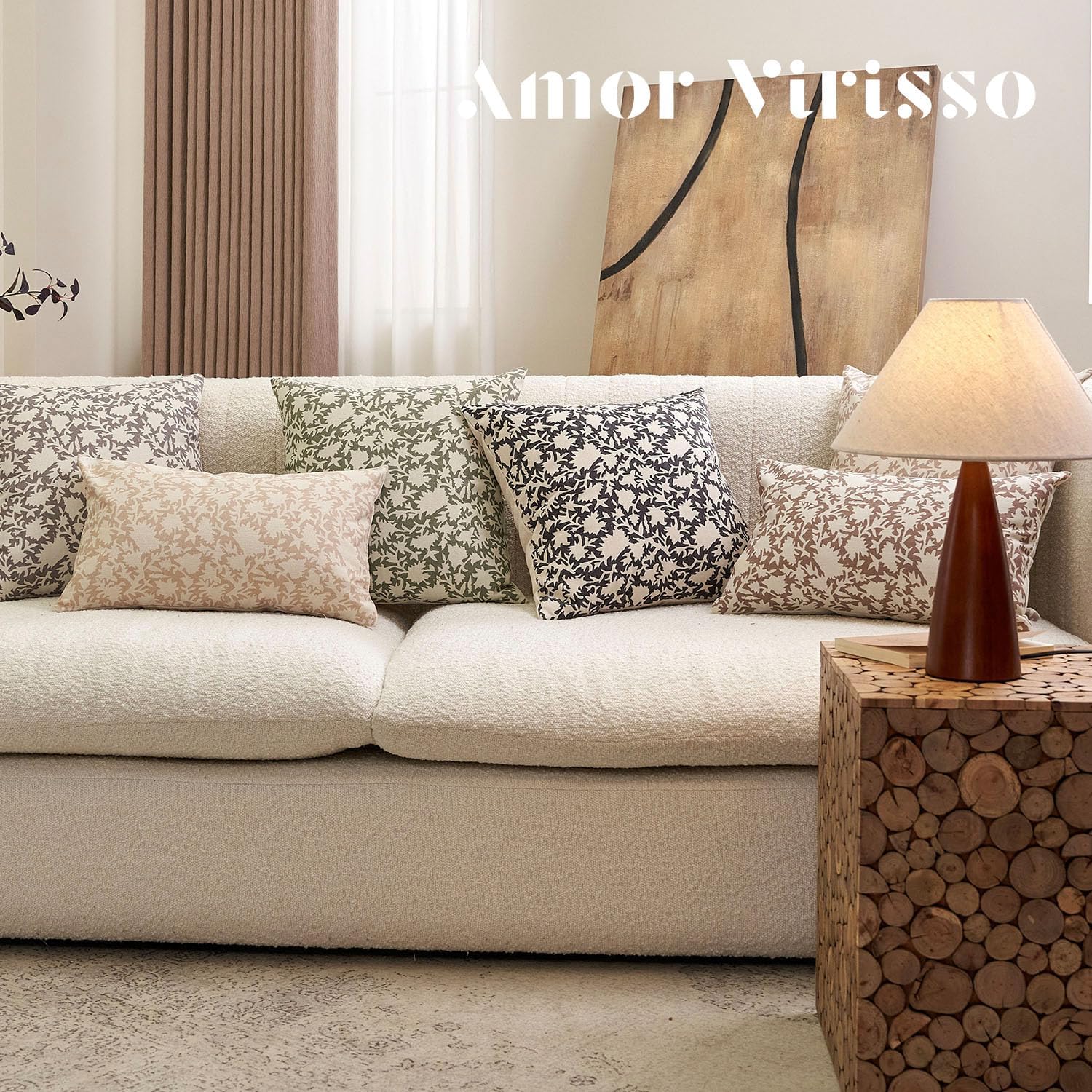 Amor Virisso Floral Pillow Covers 24x24 Couch Pillows for Living Room Bed Leaves Decorative Throw Pillow Covers Accent Farmhouse Neutral Pillow Covers 1PC, Cloud Cream - Image 6