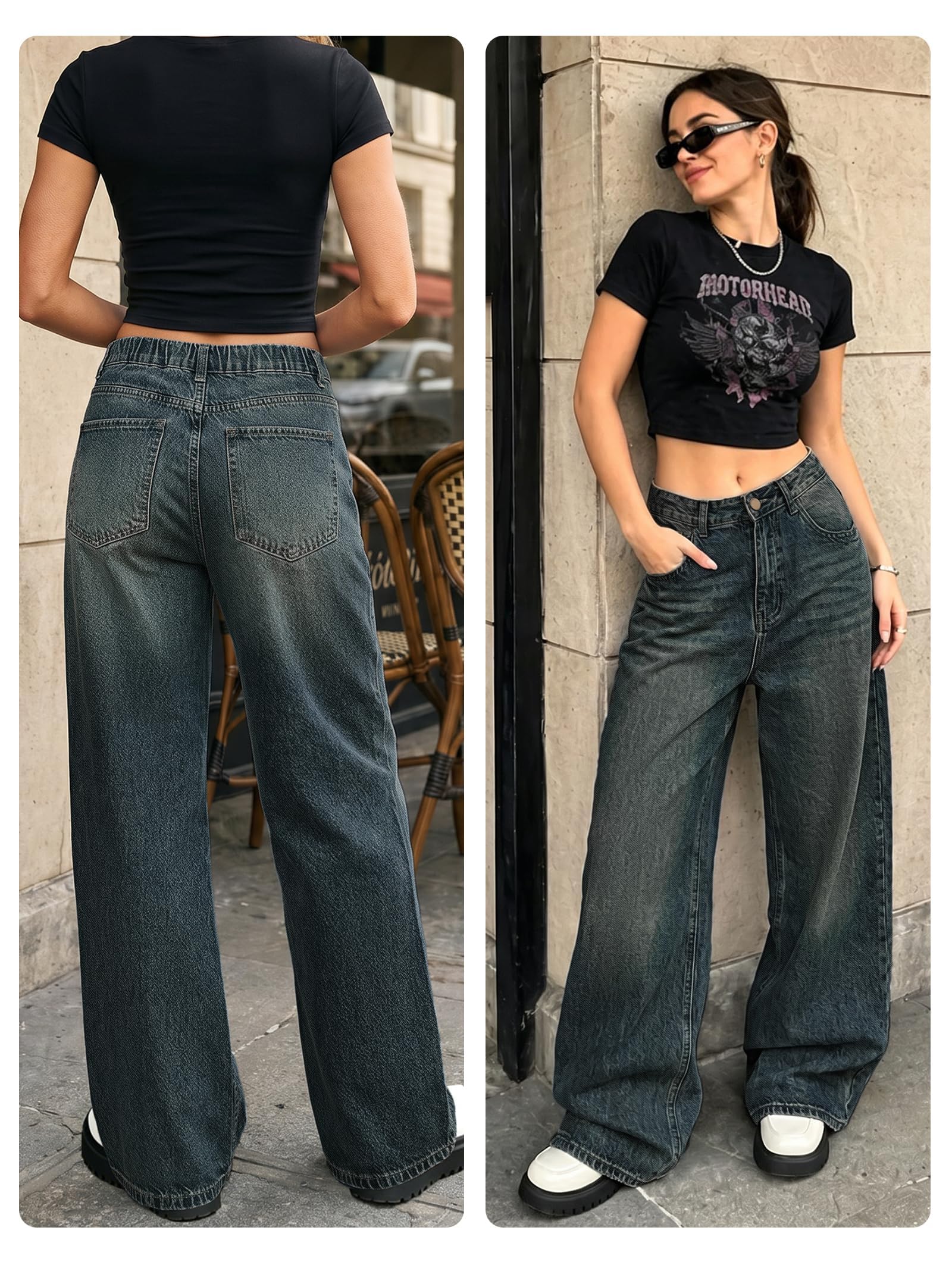 EMMIOL Baggy Jeans Damen Wide Leg High Waist Denim Hose