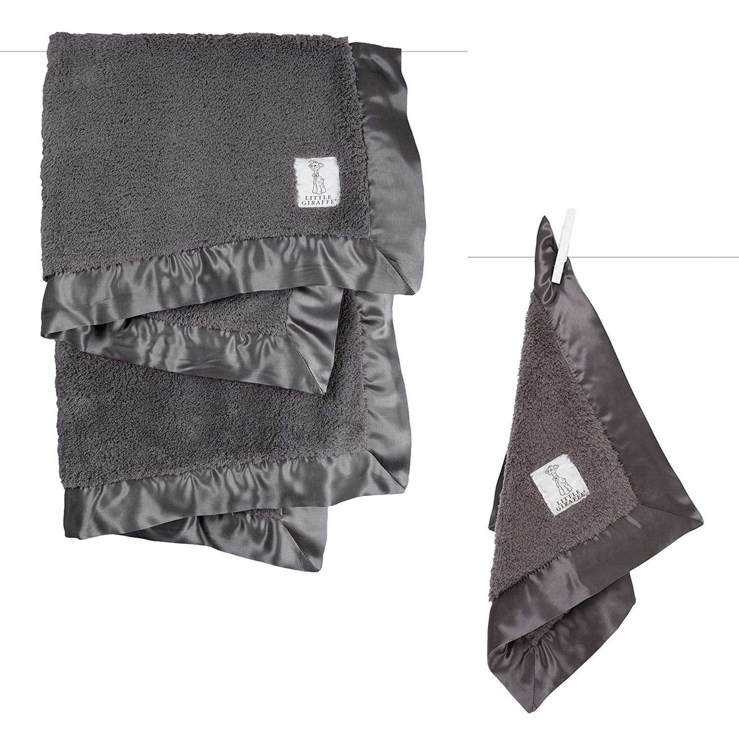 Little Giraffe Baby Gift Set - Chenille Blanky & Stroller Blanket (Charcoal)