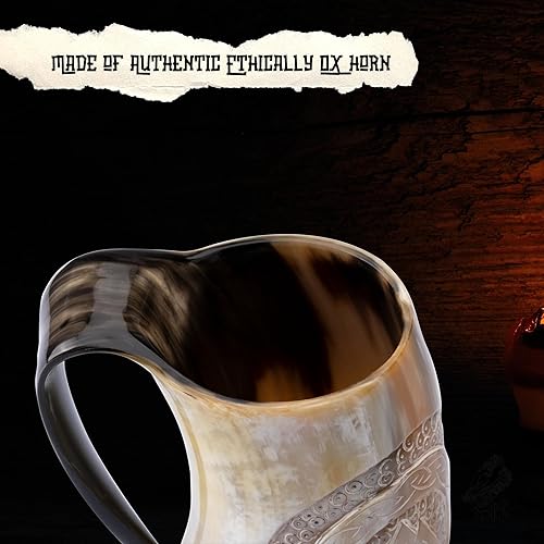 Miniatura 6 de FENRIR Taza de cuerno vikingo de edición especial con abridor de botellas para bebida fría de cerveza Ale  Valknut premium  Brillo natural pulido de