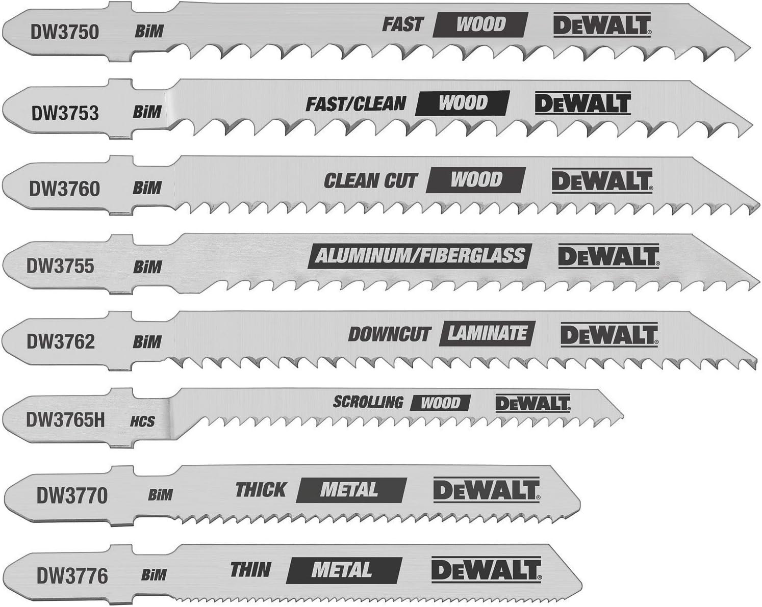 DEWALT Jigsaw Blades Set, TShank, 8Piece (DW3791) Dewalt Saws All