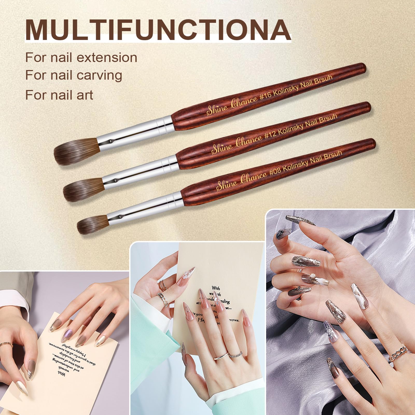 Pincel acrílico para arte de uñas, tamaño 18, 100 % puro, pelo Kolinsky, cepillo ovalado para aplicación acrílica, herramienta profesional de manicura para extensión de uñas, bolígrafo de dibujo de