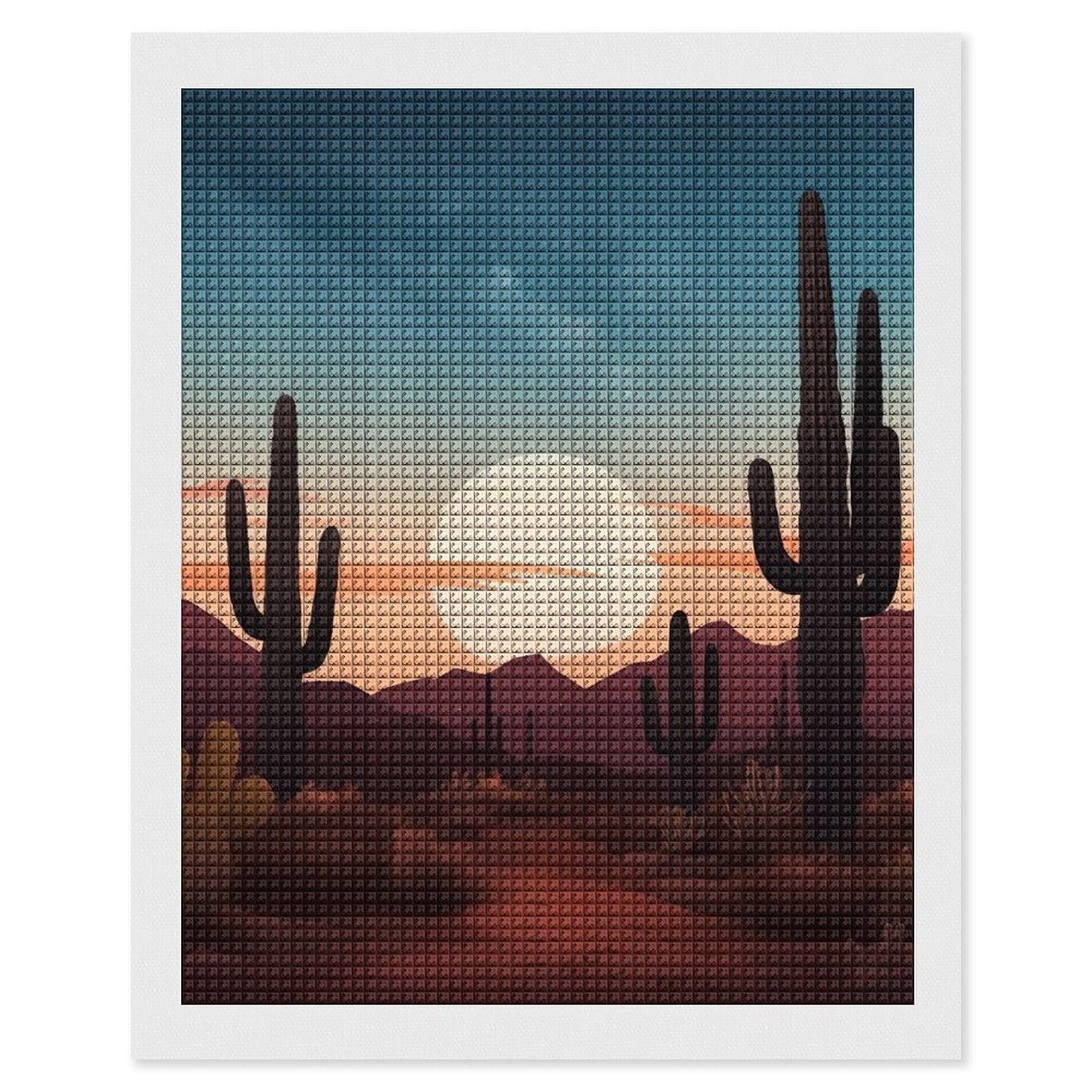 Desert with Cactus Diamond Art Kits for Adults, DIY 5D Diamonds Painting Kits for Beginner, Round Full Drill Diamond Dots Painting, 16"x20" Diamonds Pictures Gem Art and Crafts Wall Decor