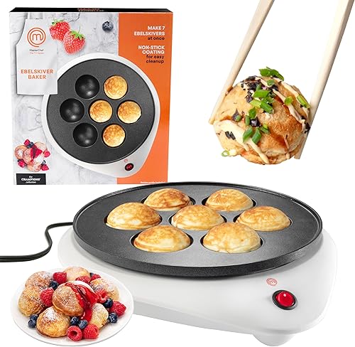 MasterChef Electric Ebelskiver Maker Delicioso Takoyaki japonés casero, agujeros para dona, paletas para pasteles, bolas de pulpo, Aebleskivers,
