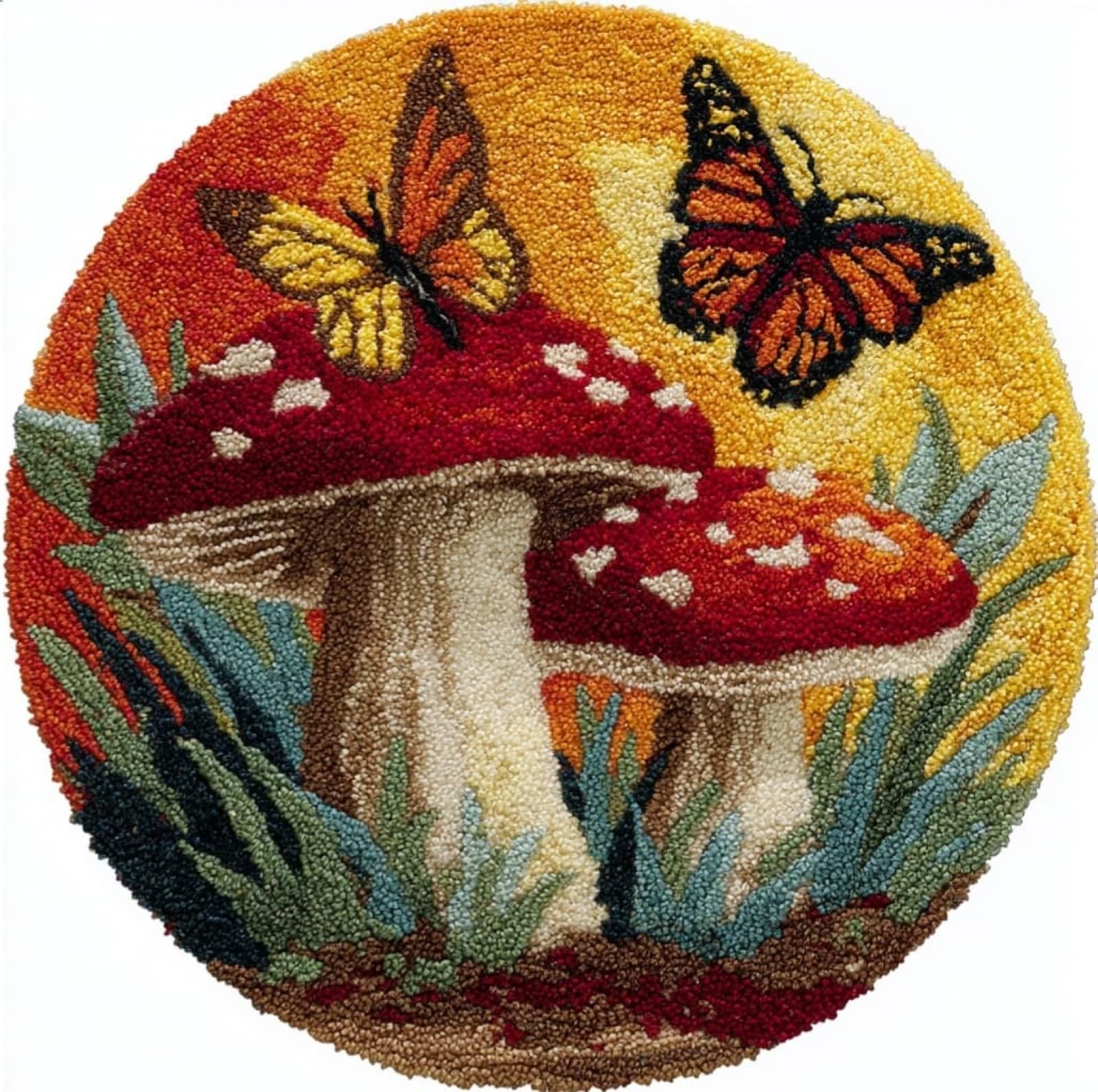 WallustrioaW DIY Latch Hook Rug Making Kit for Adults Kids,Butterflies and Mushrooms,Handmade Rug Crochet Yarns DIY Door Mat Kits for Home Decor Festival Gift,50x50cm