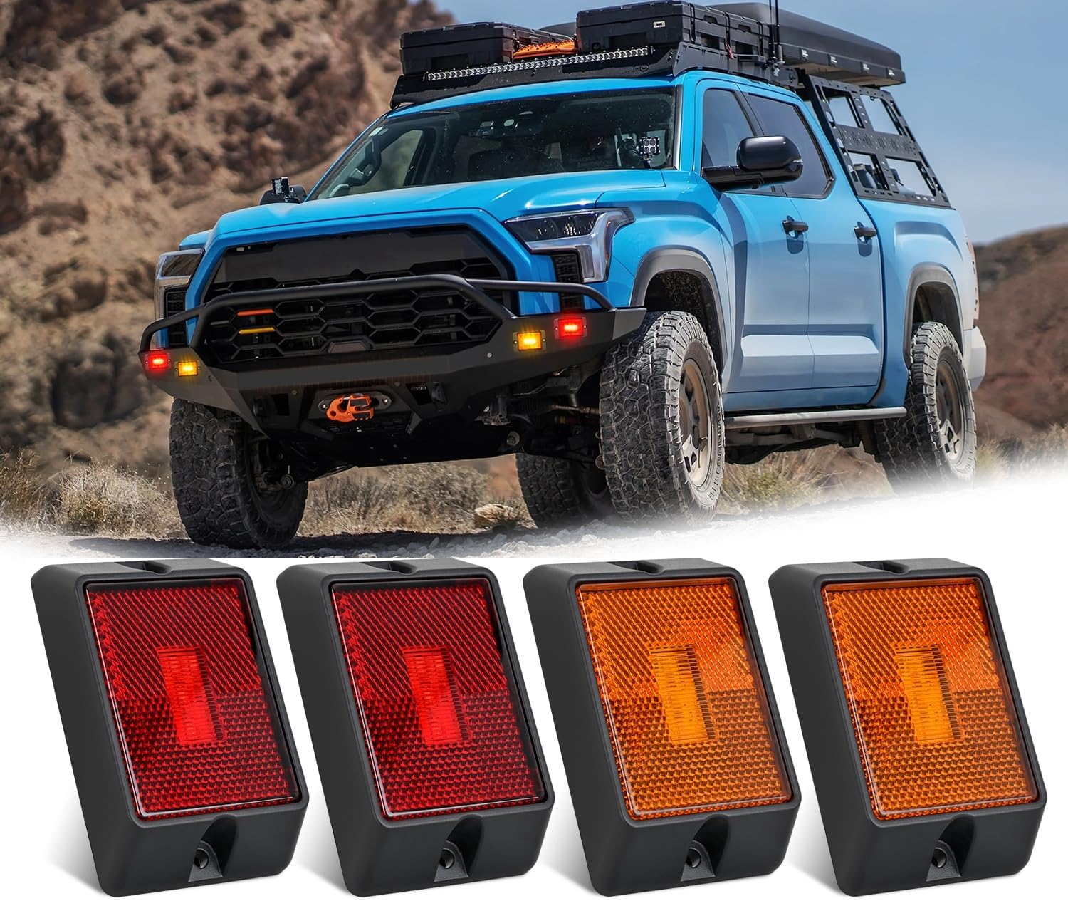 Nilight Side Marker Light 4PCS Square 3LED Red Amber Front Rear Clearance Indicator Lights Reflective Lens Surface Mounted Waterproof for 12V Truck Trailer RV Boat