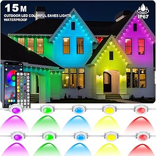 INZIDOL 15m Permanent Outdoor Lights, RGB Waterproof Eaves Lights, Party Daily RGB Roof Edge Lighting with App Control and…