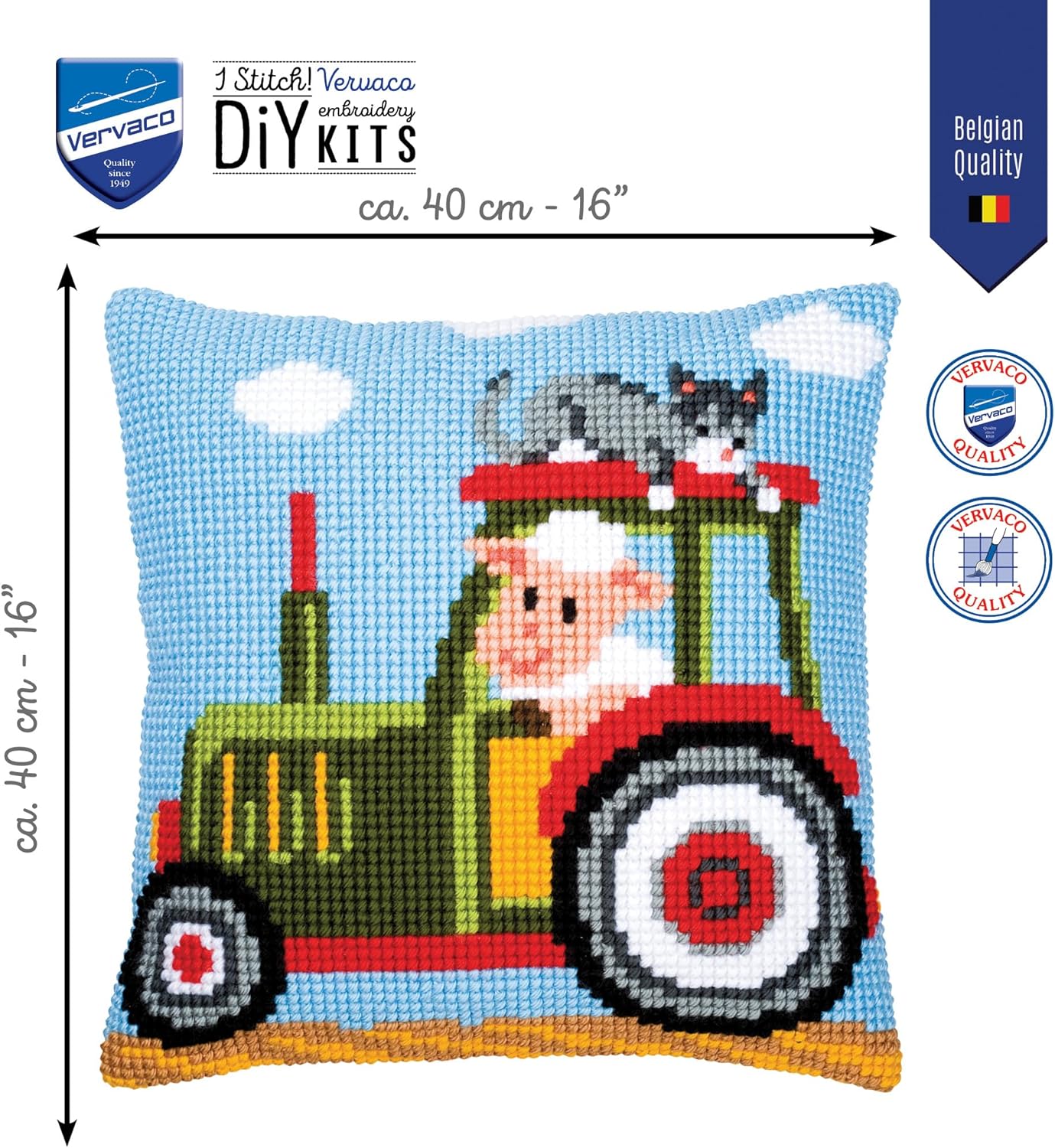 Vervaco Tractor 1 Cross Stitch Cushion, Multi-Colour by Vervaco
