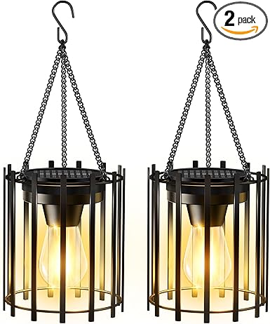 KOOPER Solar Lanterns Outdoor Waterproof, 14.56" Upgraded Bright Hanging Solar Lights Outdoor Lanterns Decorative, Auto ON/Off Metal Hanging Lantern Lights for Pathway Yard Patio Garden Decor 2 Pack