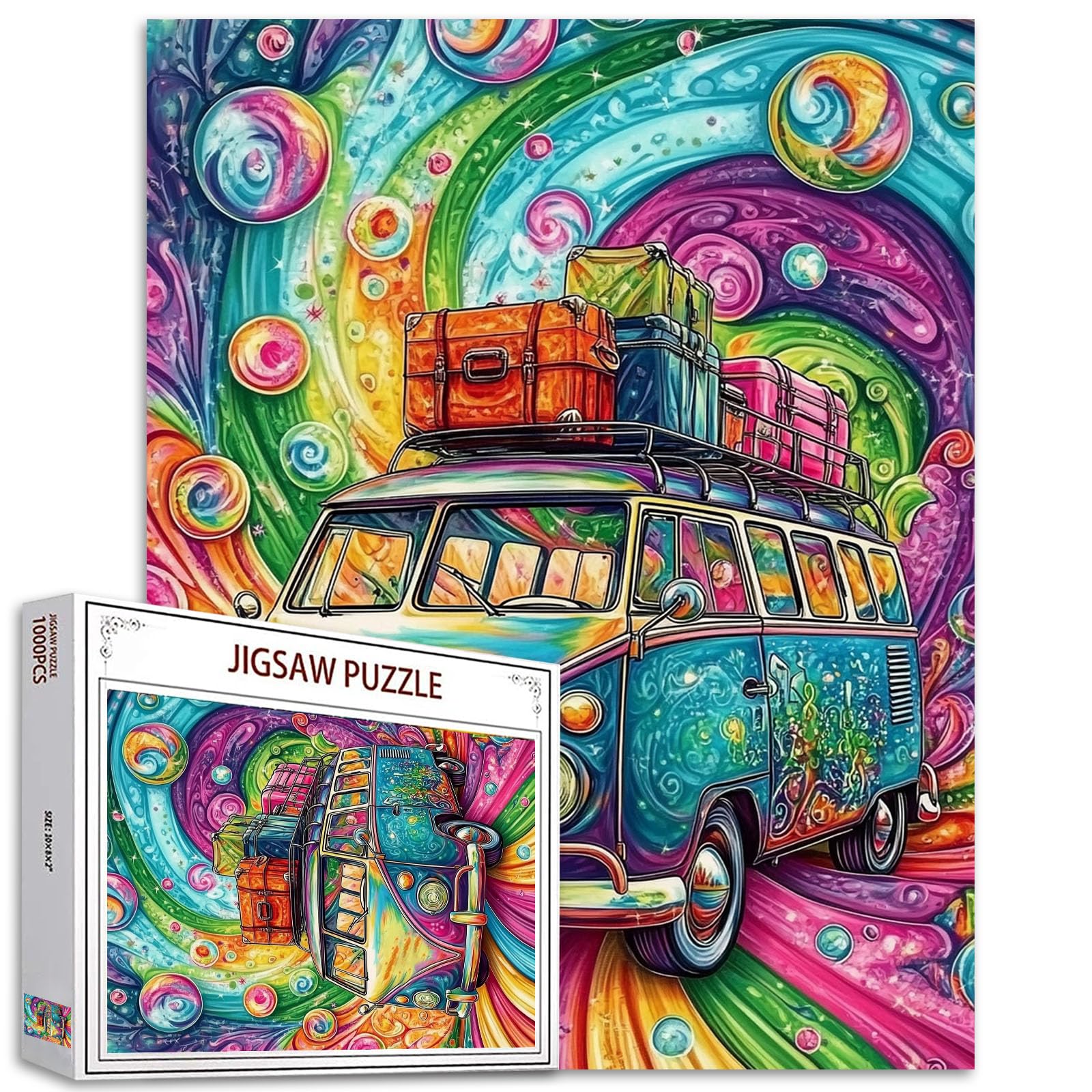Graffitic Car 1000 Piece Jigsaw Puzzles for Adults Cool Bus with Trunk Painting Jigsaw Puzzle Rainbow Automobile Puzzles for Challenging Family Activity Art Landscape DIY Puzzle Decor Gifts(Colorful) โ image 1