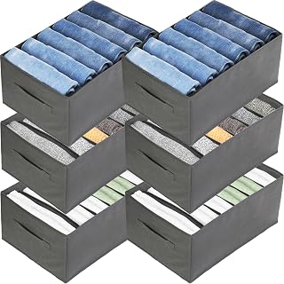 Nicunom 6 Pack Wardrobe Clothes Organizer, 6 Grids Large Clothes Closet Organizer and Storage, Divided Clothing Storage Boxes Bins Closet Drawer Organizer for Jeans T-shirt Pants Sweater