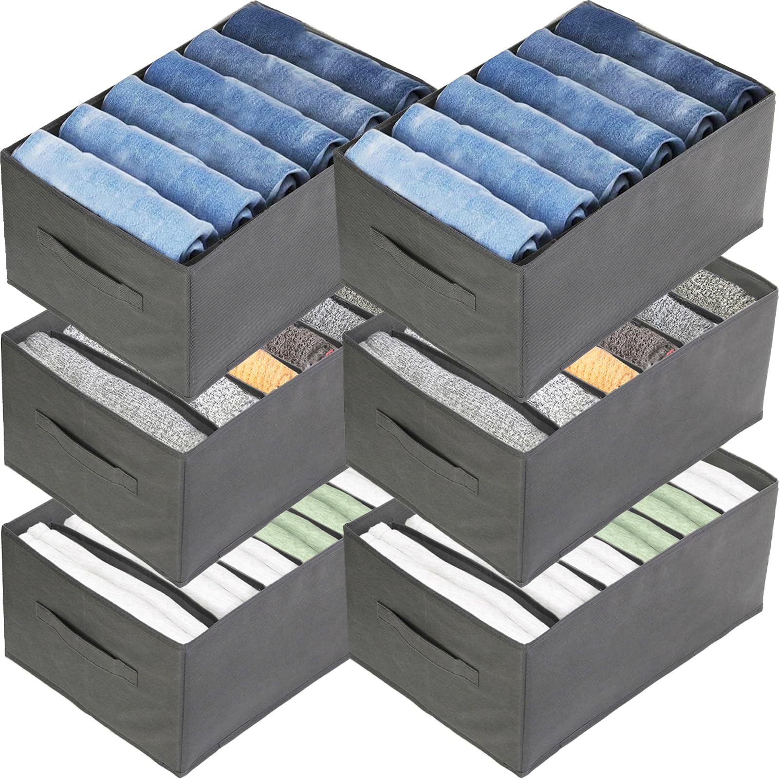 Nicunom 6 Pack Wardrobe Clothes Organizer, 6 Grids Large Clothes Closet Organizer and Storage, Divided Clothing Storage Boxes Bins Closet Drawer Organizer for Jeans T-shirt Pants Sweater