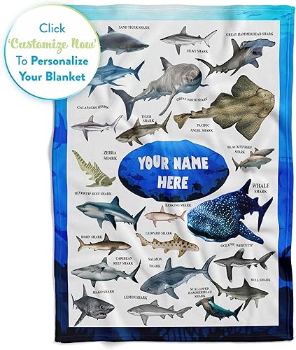 Miniatura 10 de Manta personalizada de tiburón para niños, se envía al día siguiente y fabricada en Estados Unidos, cama de vellón suave, bonita decoración de