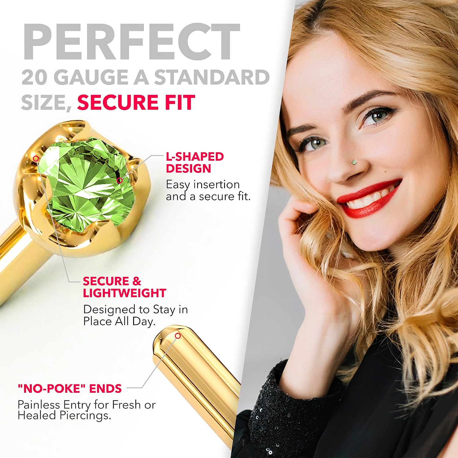 Body Candy 14k Yellow Gold Green Diamond Nose Ring – 20 Gauge 18 Gauge Nose Stud with 1.5mm (0.015 cttw) Genuine Green Diamond – 6mm Post – Handmade Hypoallergenic Piercing Jewelry