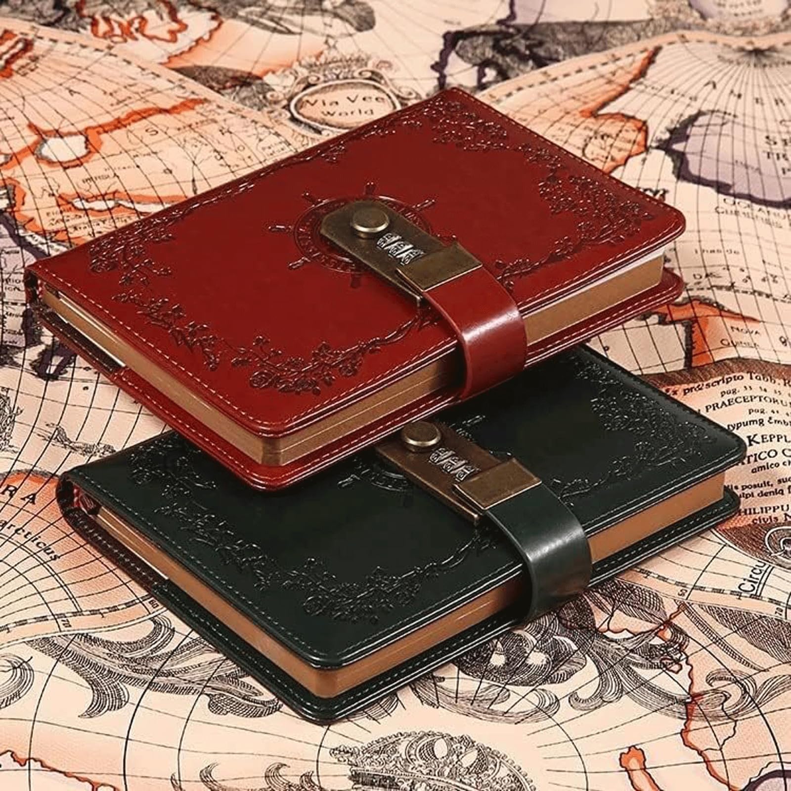 Carnet de notes rétro en cuir PU B6 avec cadenas, planificateur, mot de passe, agenda, carnet de notes for fournitures scolaires(Black)
