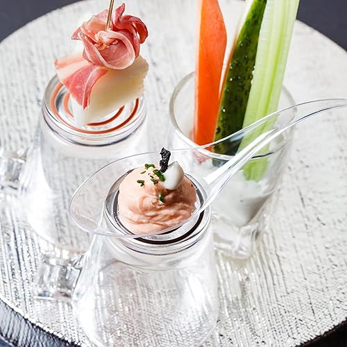 Vista 8 de Oasis Creations Cucharas de degustación de lágrimas, 50 cucharas desechables de plástico blanco para aperitivos y postres