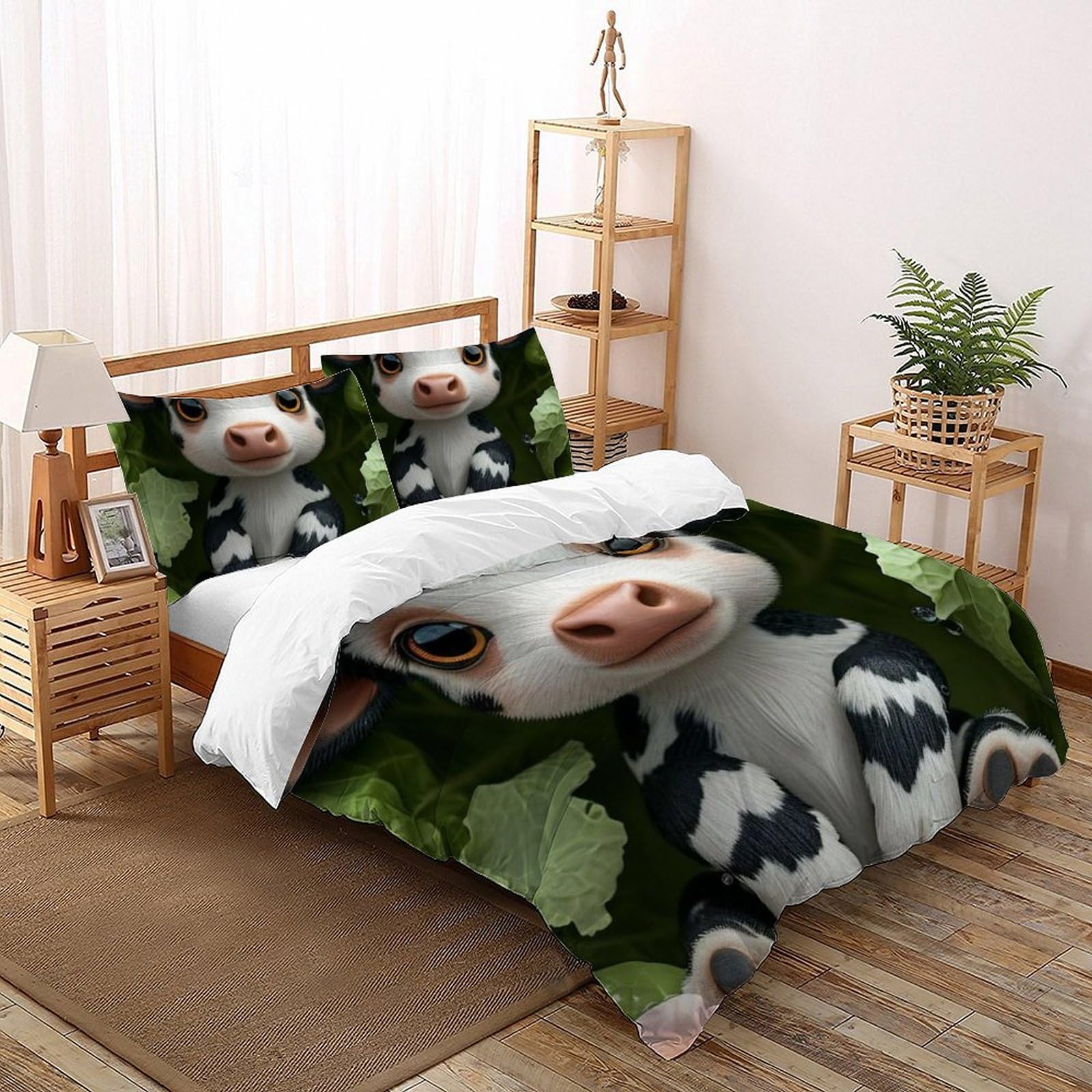 Housse de couette super king beige motif veau literie 3D garçon