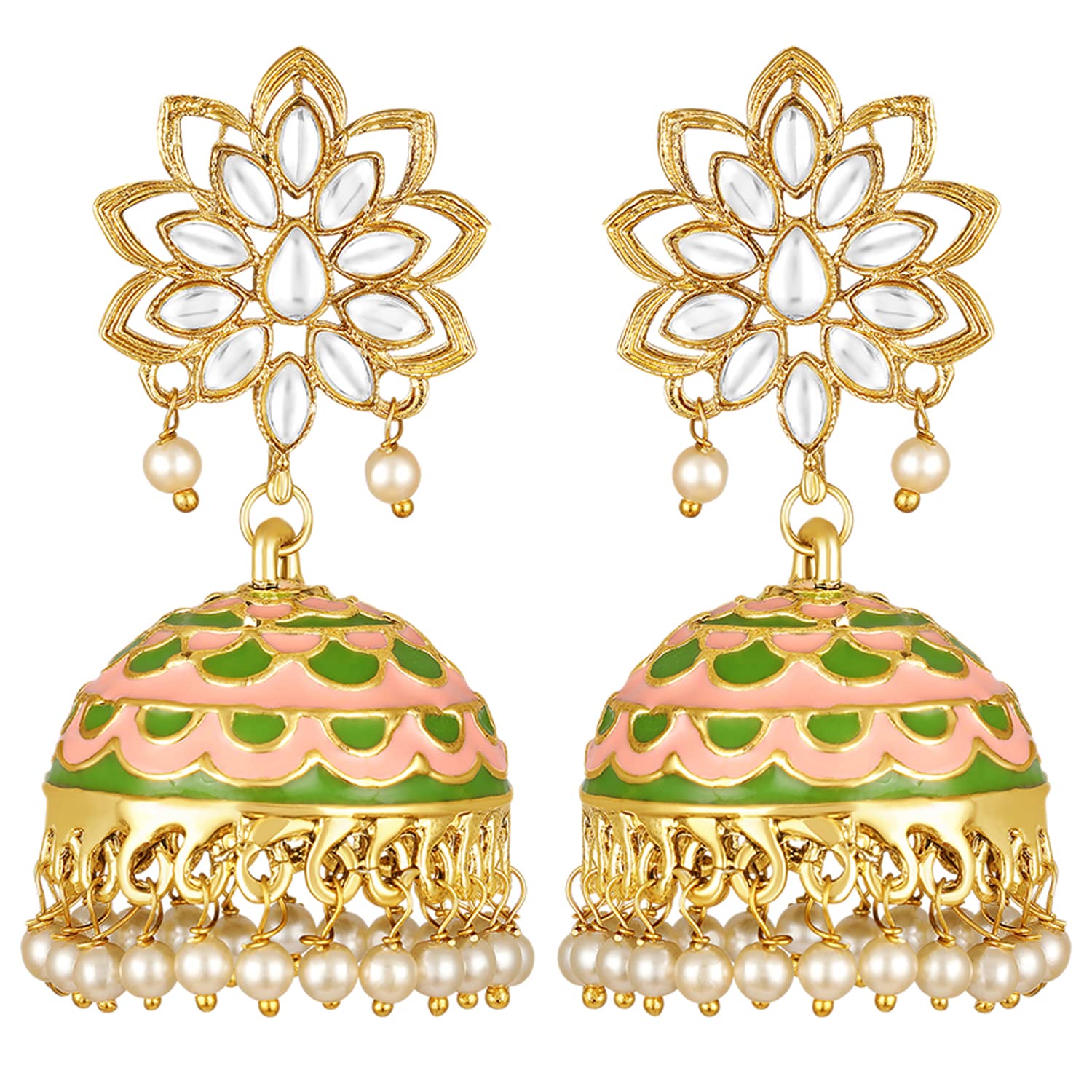 Mahi Green and Light Pink Meenakari Work Enamelled Artificial Pearl & Crystals Jhumki Earrings for Women (ER1109772GGre) (B09ZPKLBKN) Amazon Price History, Amazon Price Tracker