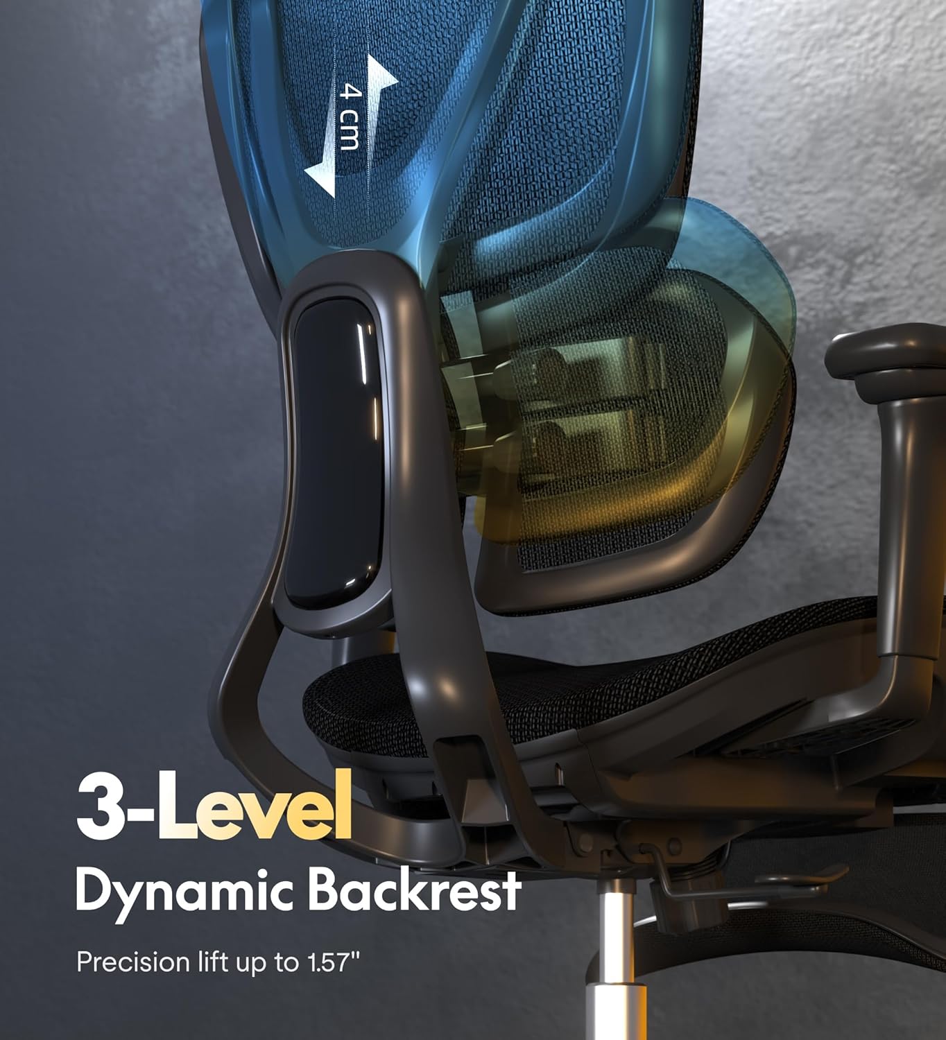 Illustration of the 3D adjustable armrest on the FLEXISPOT OC8 chair