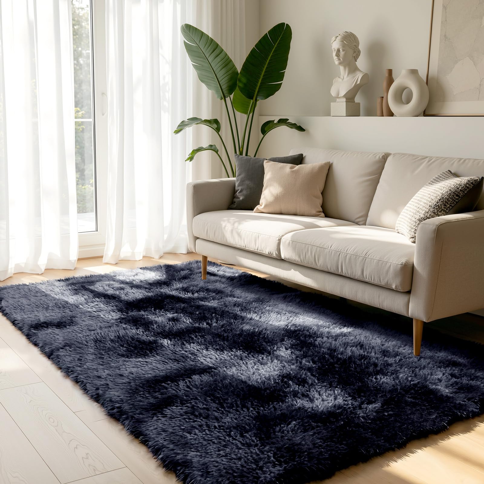 LNZHAO Rugs Living Room 120x60 CM: Small Area Rugs for Bedroom – Fluffy Shaggy Rug Washable Modern Carpet – Soft Non Slip Rug Bedside Rug for Kids Room, Lounge, Dining Room, Dark Grey