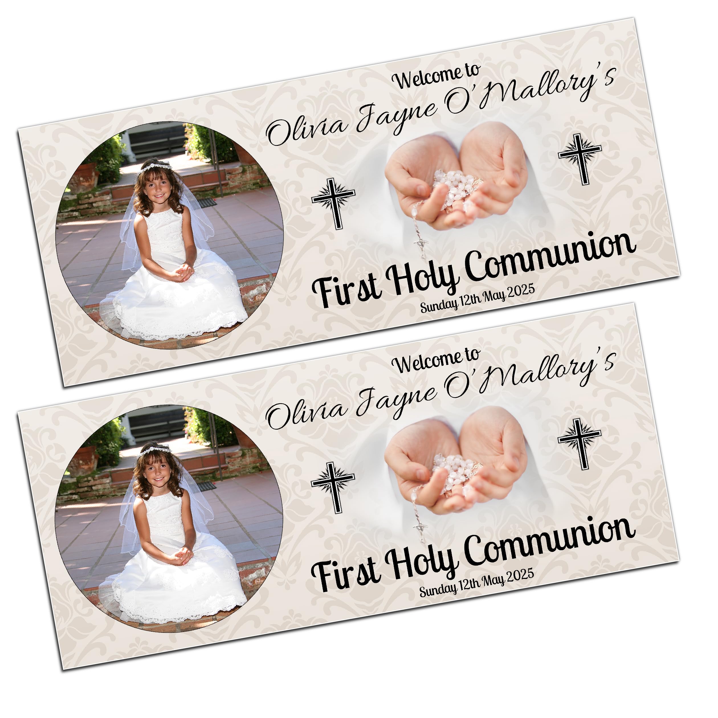 2 Personalised First Holy Communion Photo Banners Boys or Girls Decorations