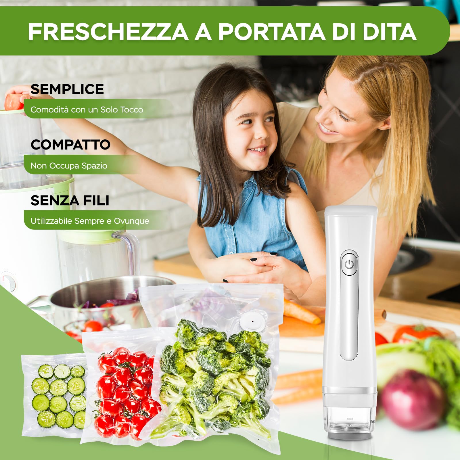 Macchina Sottovuoto per Alimenti, Sottovuoto Alimenti Portatile con 20 Sacchetti Sottovuoto Riutilizzabili, Macchina Sottovuoto per la Cottura Sottovuoto e la Conservazione Degli Alimenti