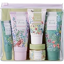 كريم اليدين هيثكوت والعاج، غسول الجسم 50 مل، كريم القدم 30 مل، أملاح الاستحمام 30 جم، بلسم الشفاه 10 مل، زبدة الشيا، الزيوت العطرية، حقيبة قابلة لإعادة الاستخدام، حجم السفر، نباتي وصديق للقسوة، هدية لها