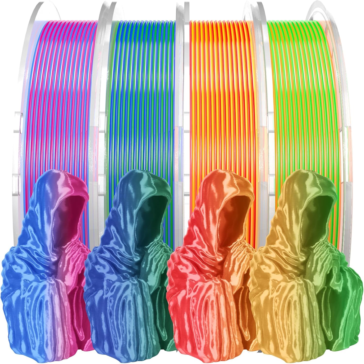 PINBALL Silk Rainbow PLA 3D Printer Filament 1.75mm Shiny Multi-Color Changing Filament 3D Printing PLA Filament Dimensional Accuracy +/- 0.02mm 250g*4 Silk Rainbow