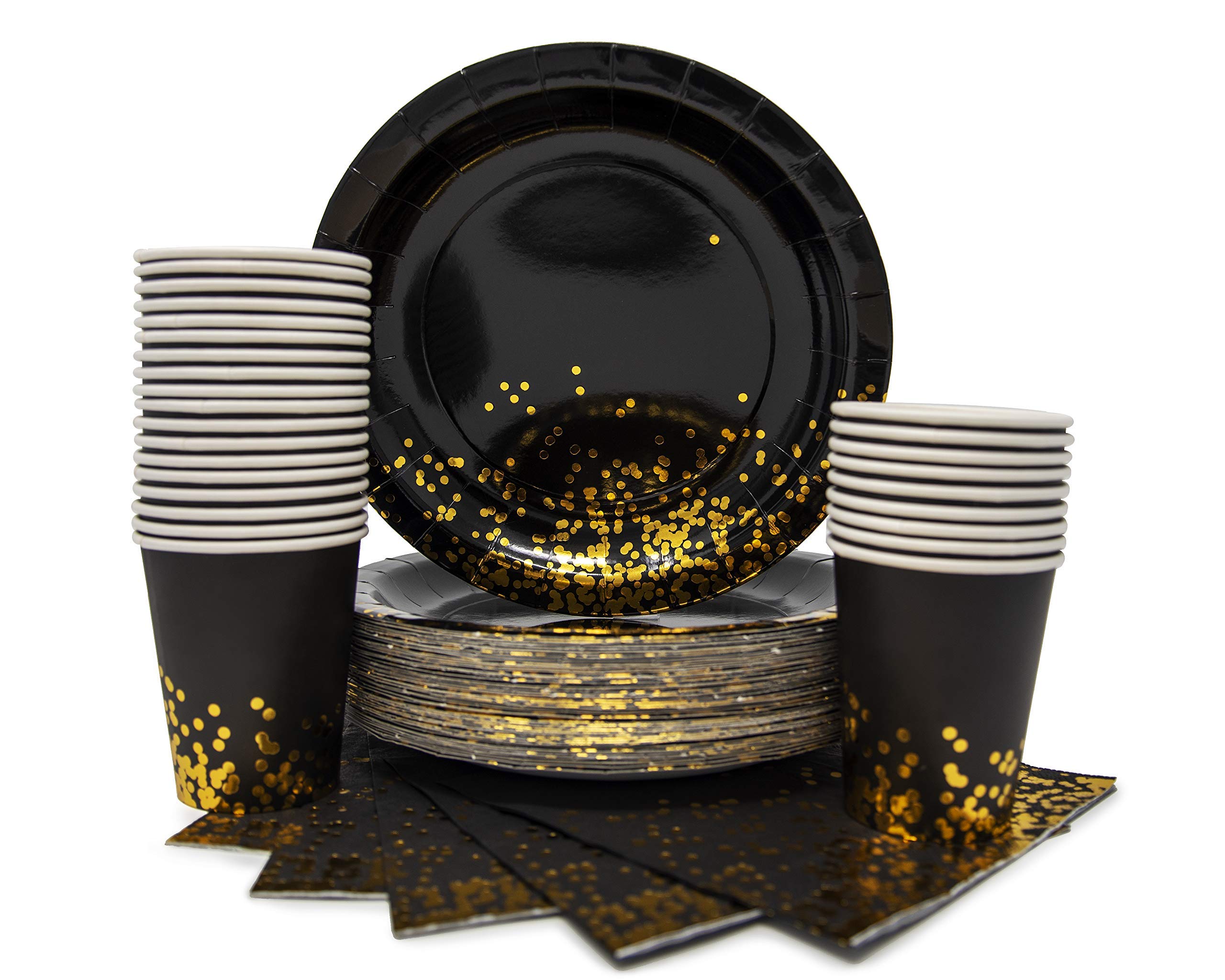 Black and Gold Dot Disposable Napkin 6,5 cala x 6,5 w złotym kolorze, opakowanie 50 sztuk, na imprezę, wesele, jako elegancka dekoracja na święta, urodziny, dzień