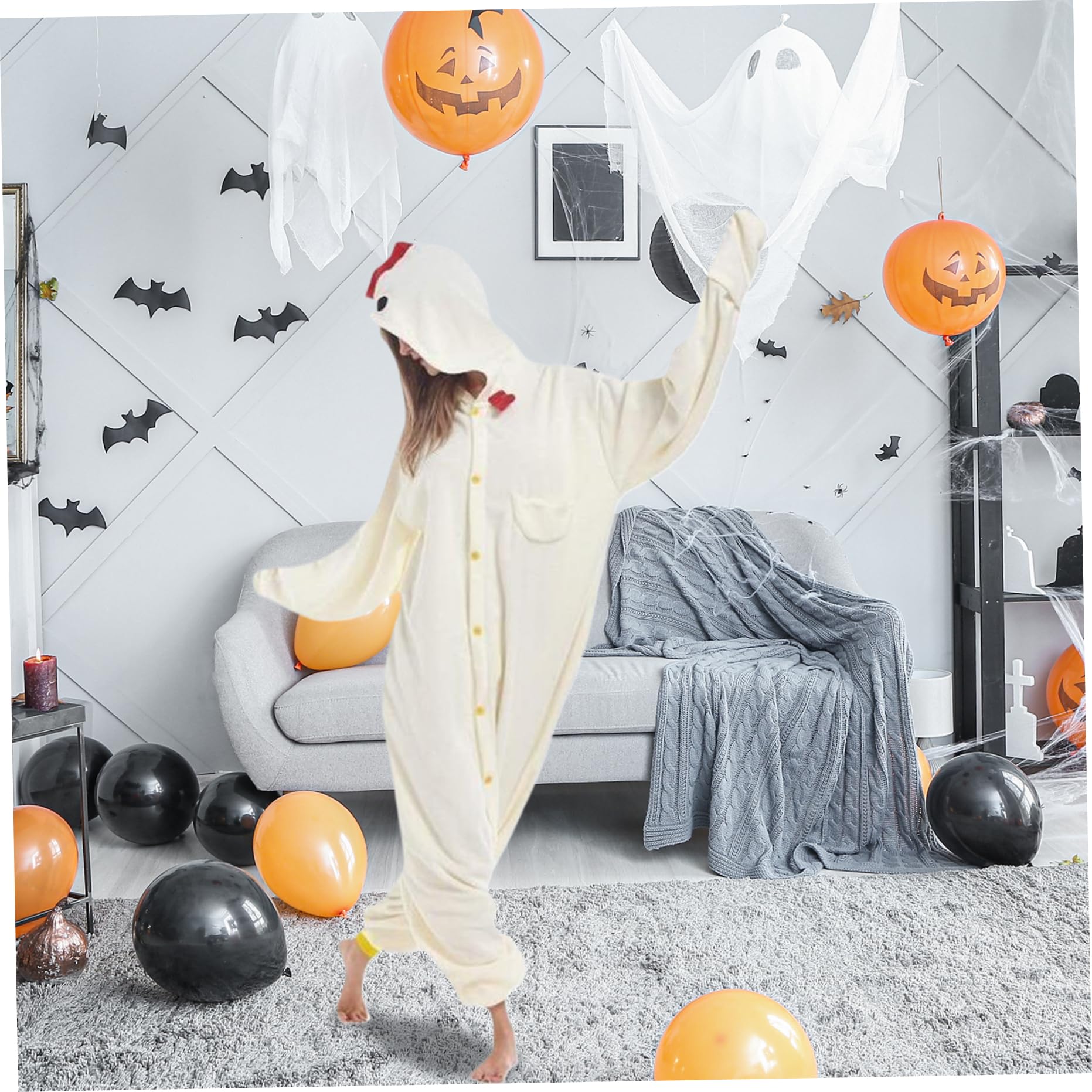 Disfraces de Halloween Cosplay Pollo Mono Polar Polar Disfraz de Pollo Disfraz de Animal Unisex Pijamas de una Pieza Cosplay Dibujos Animados Halloween Navidad Ropa de Dormir para Adultos.
