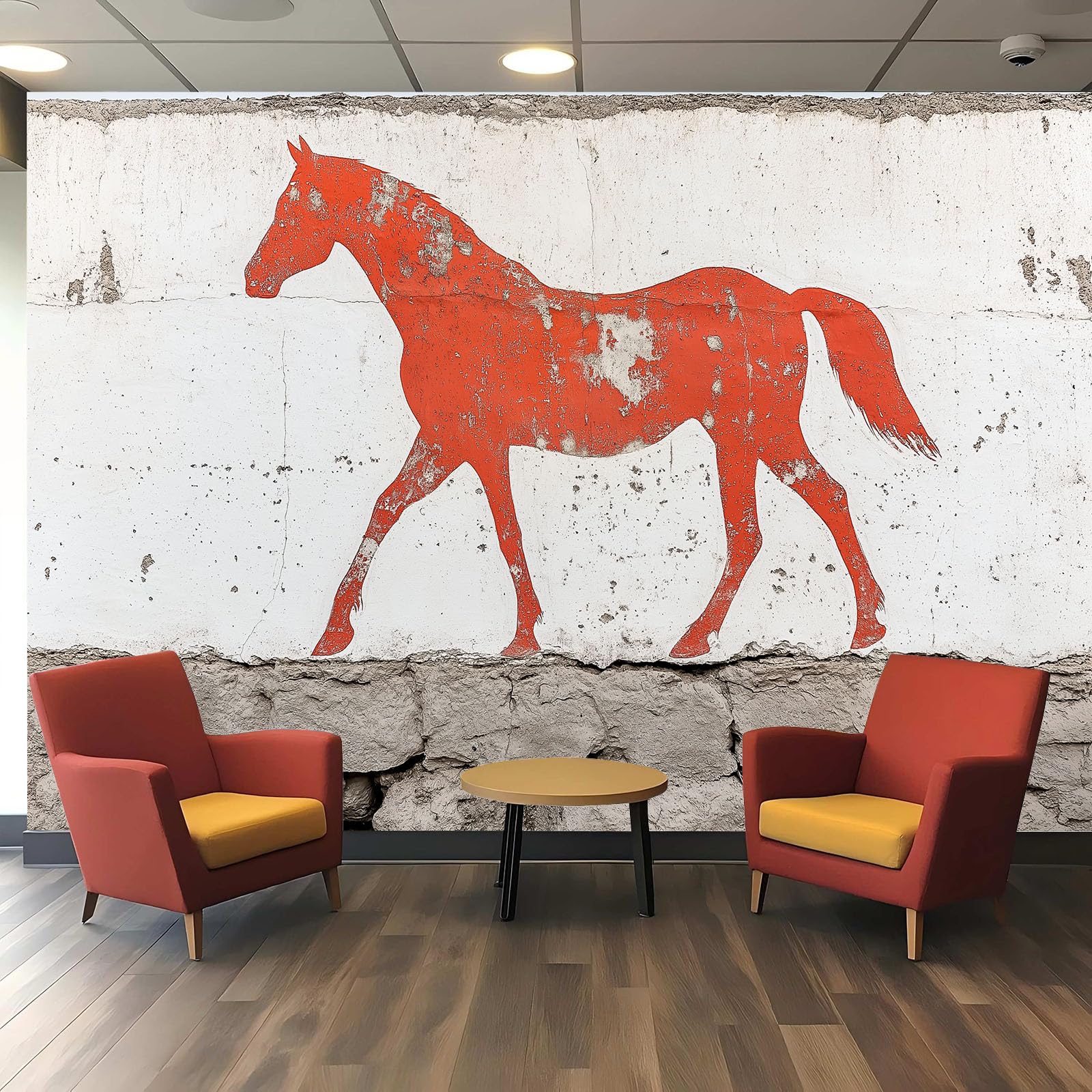 Papier peint 3d salon peinture rupestre de cheval avec croquis ocre et charbon