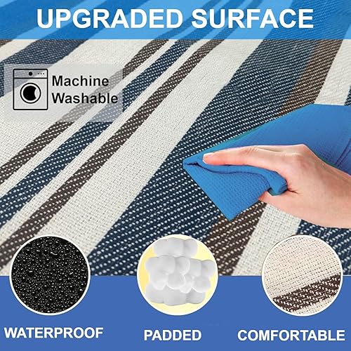 Miniatura 28 de scuddles Manta compacta de pícnic, tapete extragrande de 79 x 59 pulgadas para exteriores con diseño impermeable de 3 capas, forro polar suave, Azul