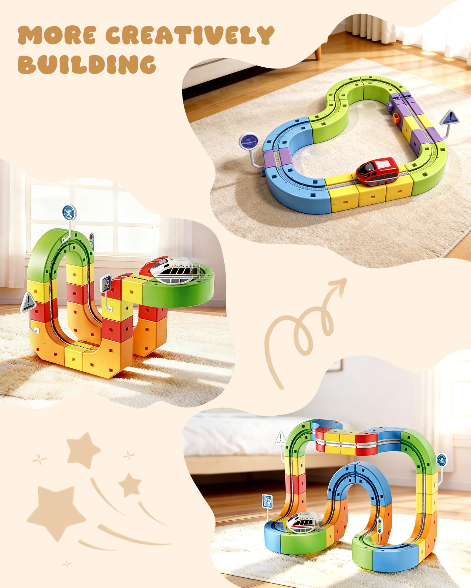 Clickrail Electric Train Set Magic Rail Cube Train Set including 67Pcs Cube Track+52Pcs Accessories Track Fusion Train Track with 2 Rechargeable Magnetic Train Anti-Gravity Train Toy for Kids - Image 2