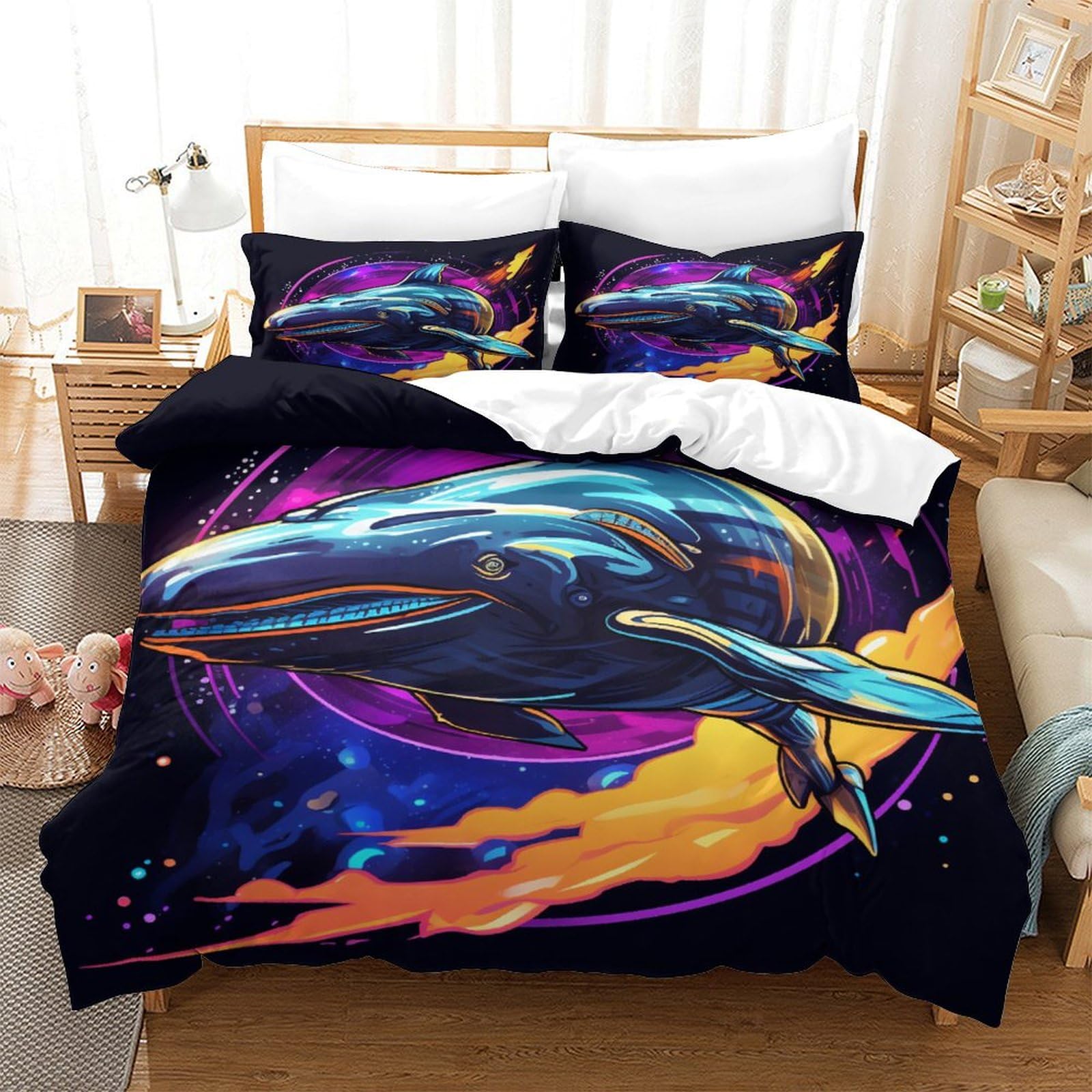 Housse de couette requin 3D Super King 260x220 en microfibre avec ses taies