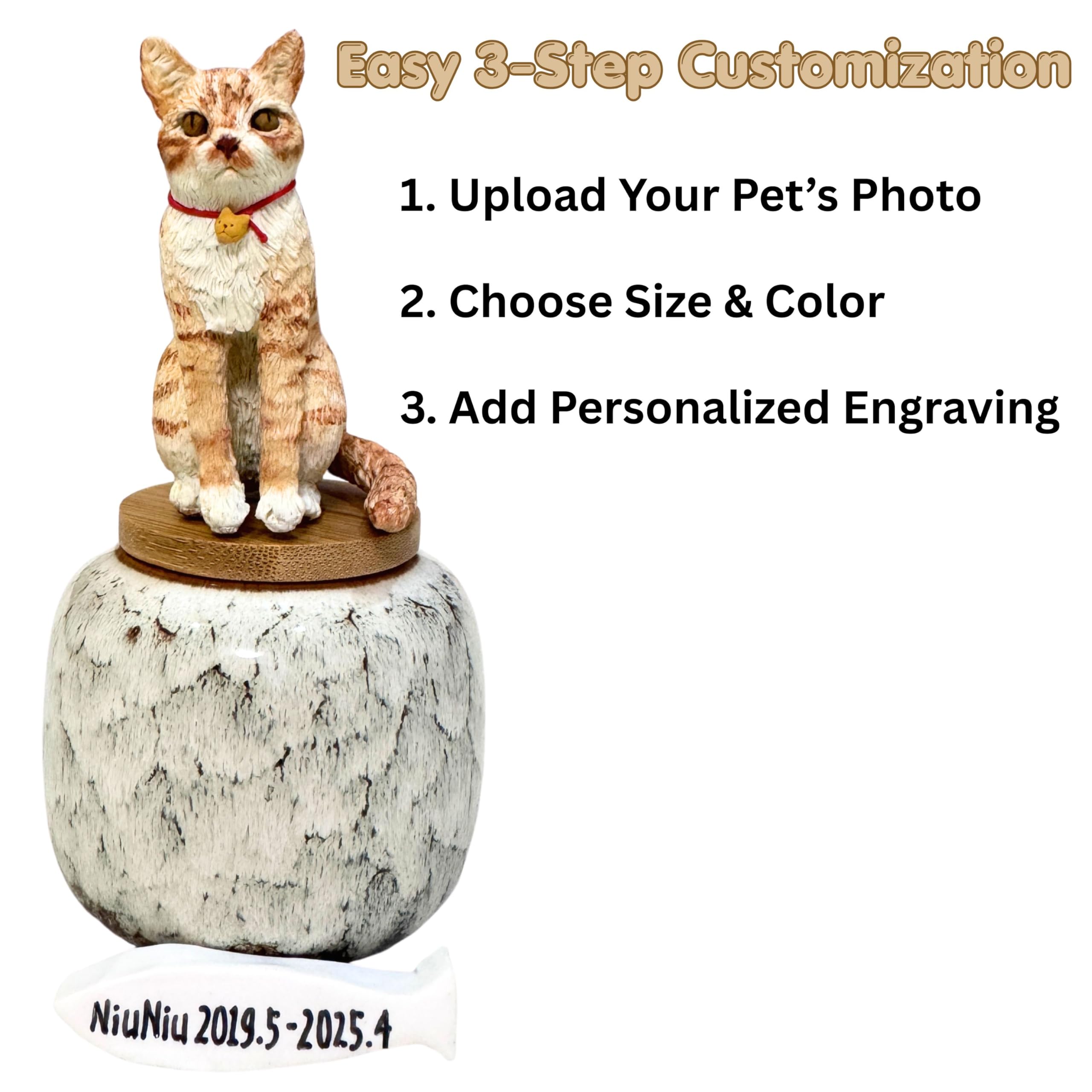 Novela Statuetta 3D Bobblehead personalizzata con urna cremazione in ceramica, scultura fatta a mano di cane/gatto da foto, nome e date personalizzati