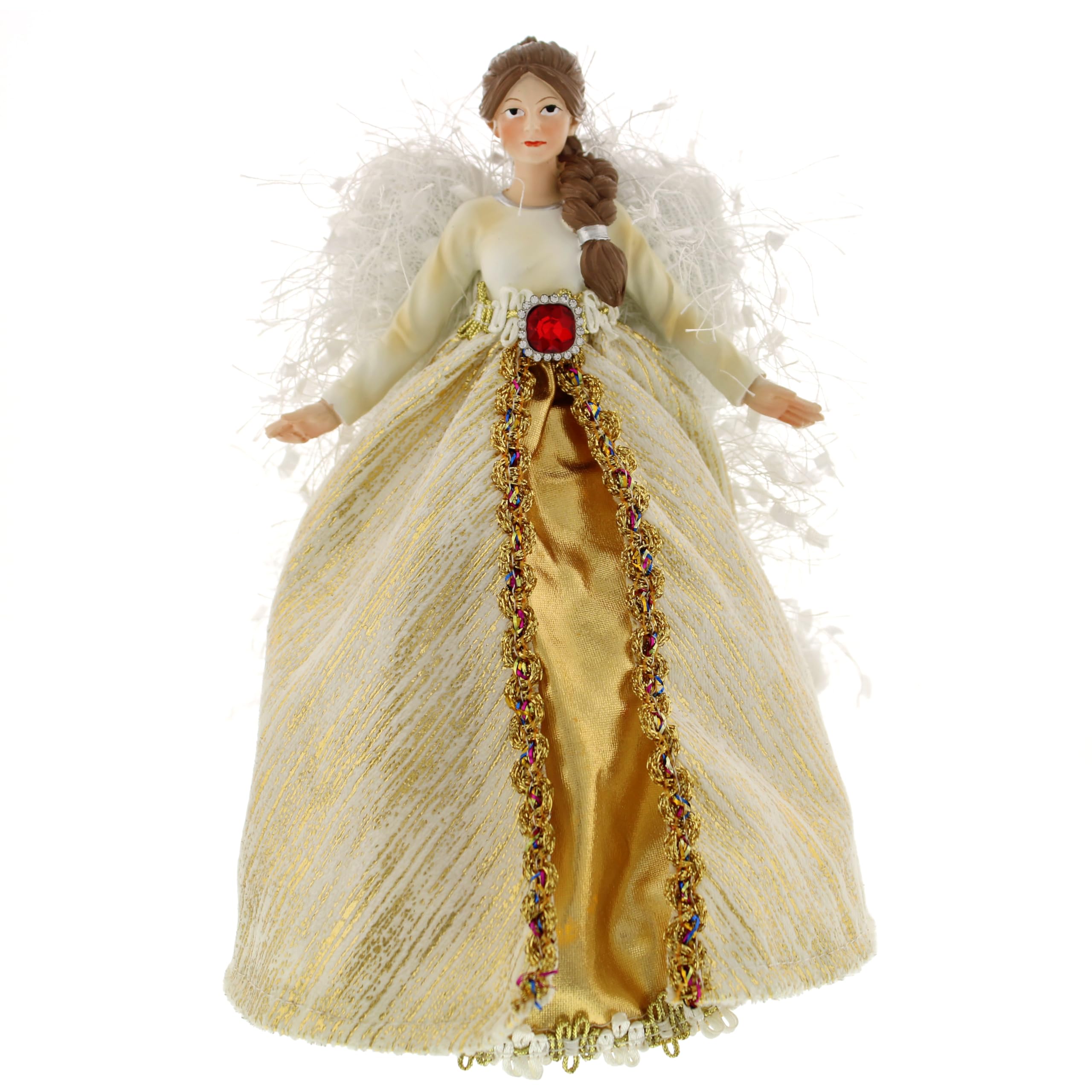 Festive Productions Christbaumspitze - 20cm Gold Engel mit weißen flauschigen Flügeln - Eleganter traditioneller Engel Baumschmuck