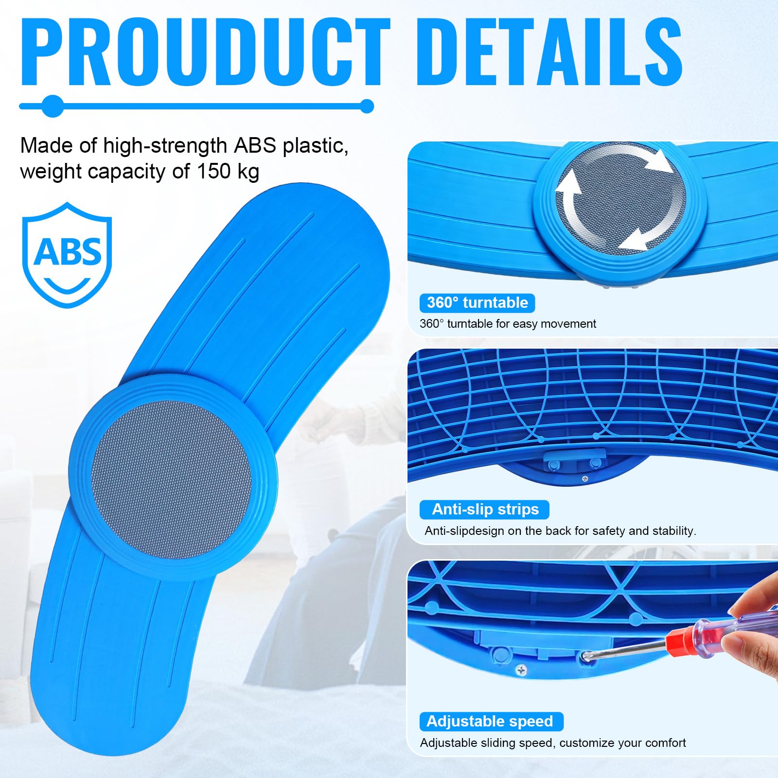 Planche de transfert pour fauteuil roulant, 75cm planche incurvée pour fauteuil roulant avec plaque pivotante coulissante à 360 °, Planche de Transfert pour personnes âgées ou handicapées
