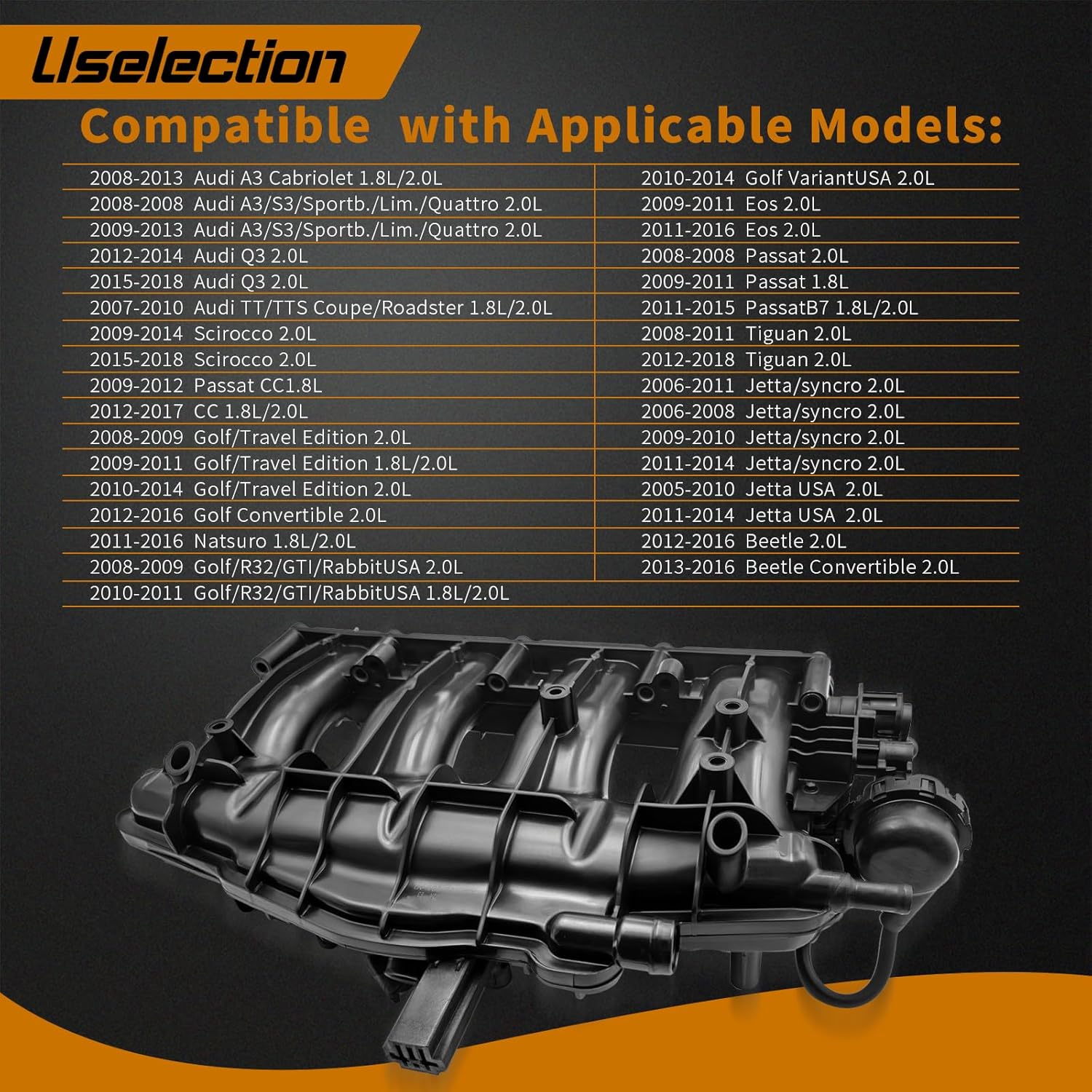 06J133201BH Engine Intake Manifold W/Solenoid Valve Gaskets & Sensor Replacement for VW Jetta EOS Passat Tiguan GTI CC Beetle A3 TT Q3 2.0 TSI 06J133185DE 06J133201AS 06J133201BD 06J133201AL