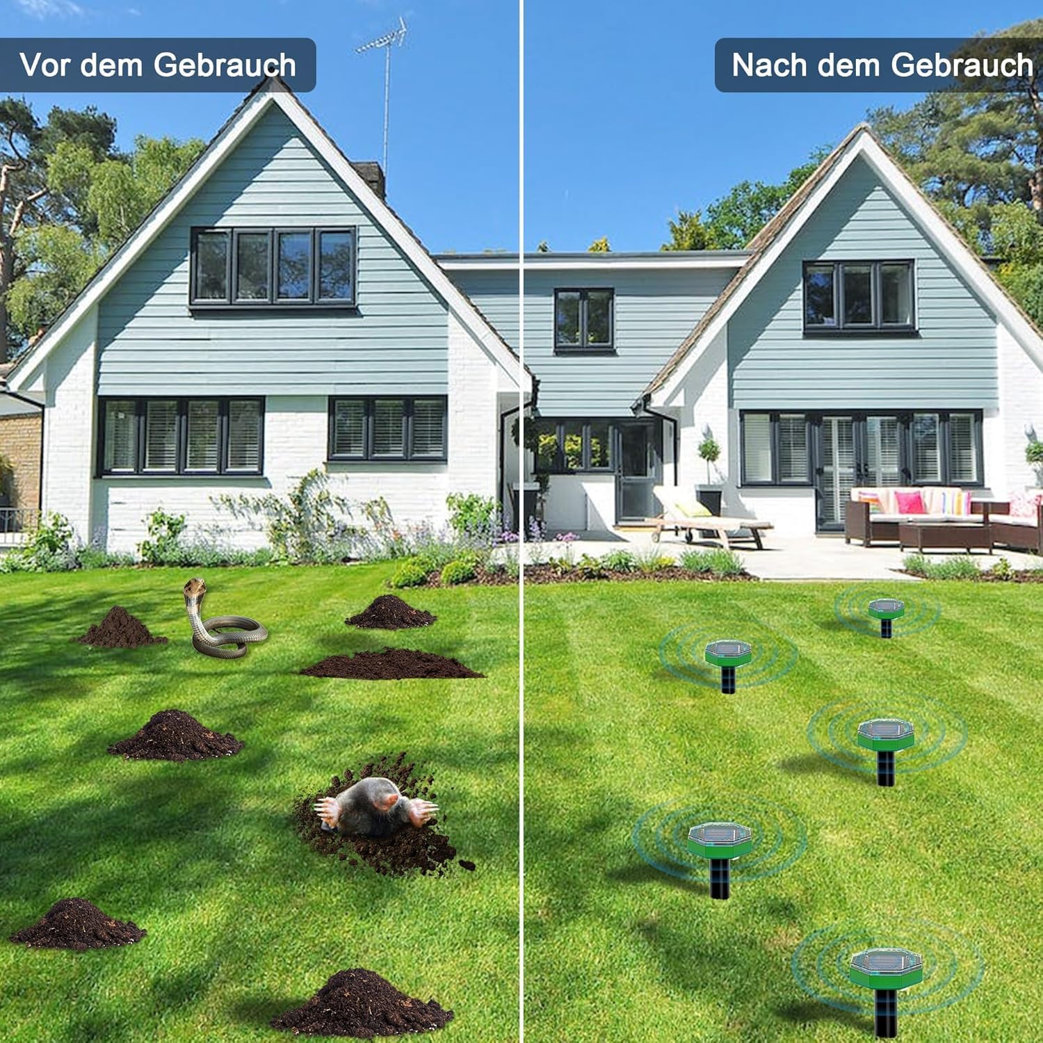 Ultraschall Maulwurf Vertreiber 6 Stück,Solar Maulwurfschreck für Vertreiben Wühlmäuse,Wasserdicht IP65, Maulwürfe vertreibens