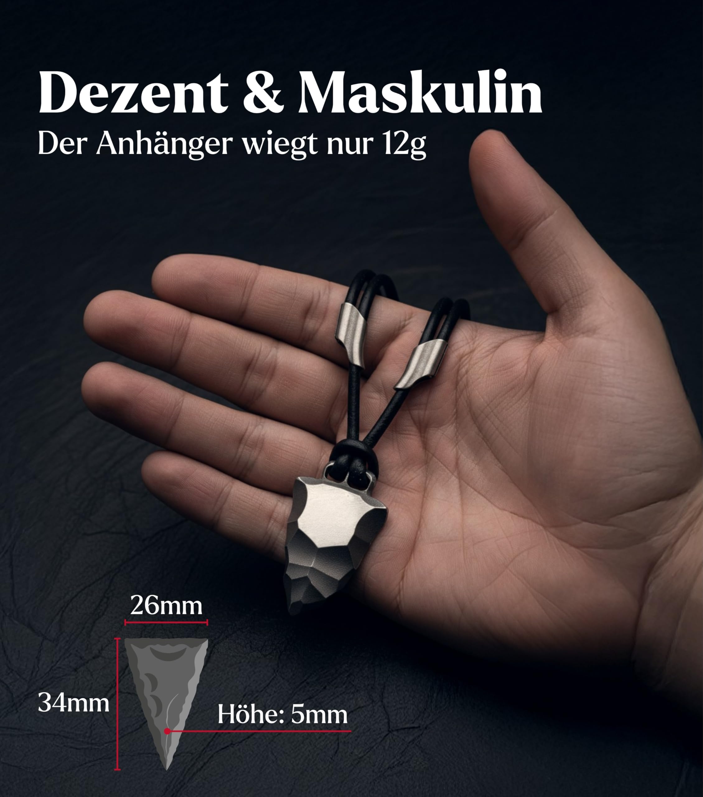 Titan-Anhänger Faustkeil mit Sternzeichen nach Wahl – Maskuline Herren-Halskette aus schwarzem Lederband und robustem Titan – Astrologie Schmuck & Zodiac Geschenk für Männer