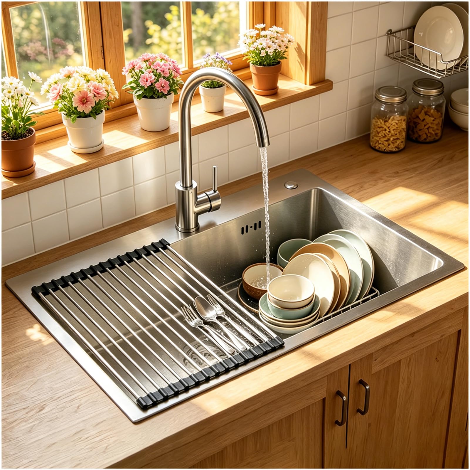 60 x 45 cm Brushed Kitchen Sink, Scratch-Resistant Surface, Stainless Steel Sink, Kitchen Sink with Drain Fitting, Includes Dish Drainer Dish Drainer Overflow, Soap Dispenser, Built-in Sink, 1 Bowl