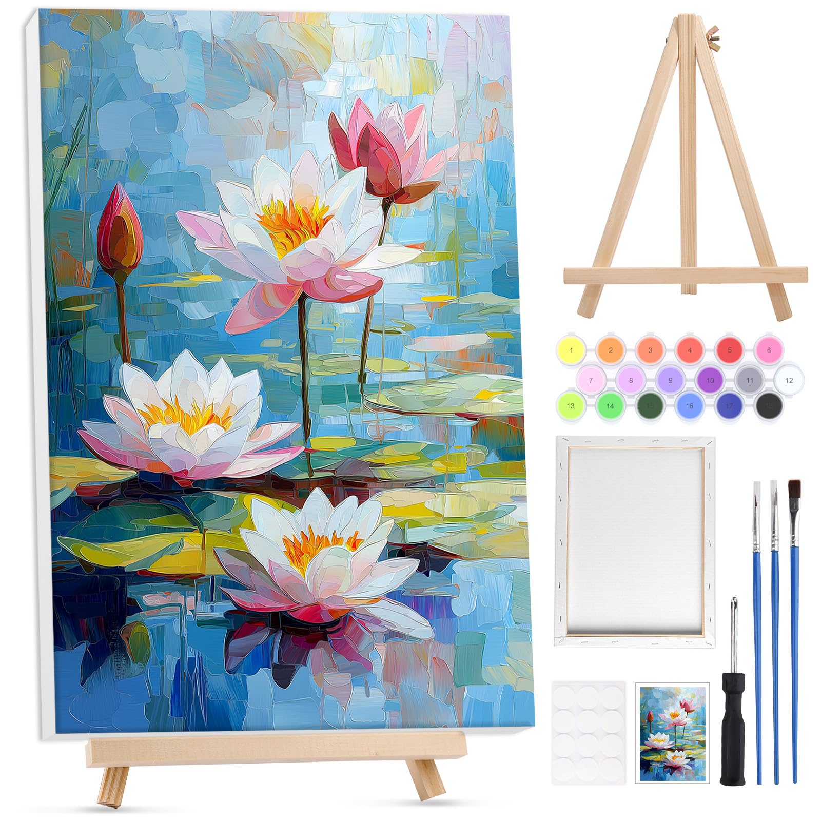 Lxmsja Pintar por Numeros Adultos Flor con Marco, DIY Cuadros para Pintar por Números con Caballete de Madera, Pintura Acrilica Manualidades Adultos, Decoracion Hogar Pared 20x30cm