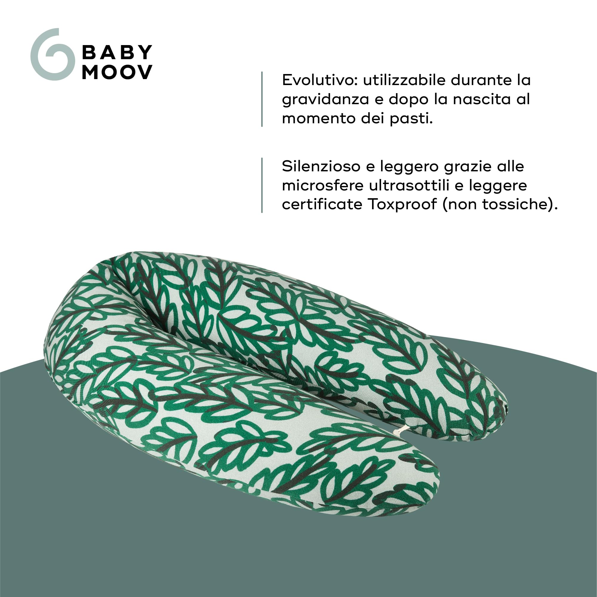 Babymoov Cuscino di gravidanza e allatamento fabbricato in Europa B.LOVE Vegetal Green