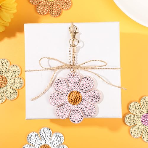 Miniatura 6 de 12 llaveros con diseño de margaritas y diamantes con diseño de flores de margaritas, anillos de arte de diamantes bohemios, adornos de diamantes 5D