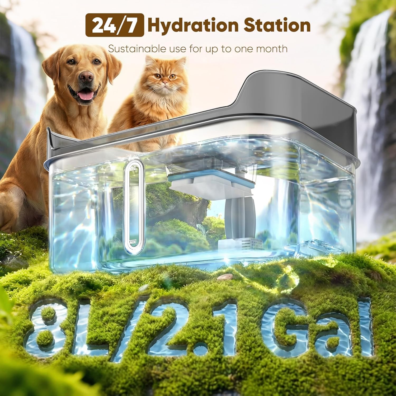 Fontana d'acqua per cani in acciaio inossidabile senza scarico per cani grandi, fontana d'acqua per animali da compagnia ultra calma 8L / 2.1Gal per gatti cani all'interno, distributore automatico