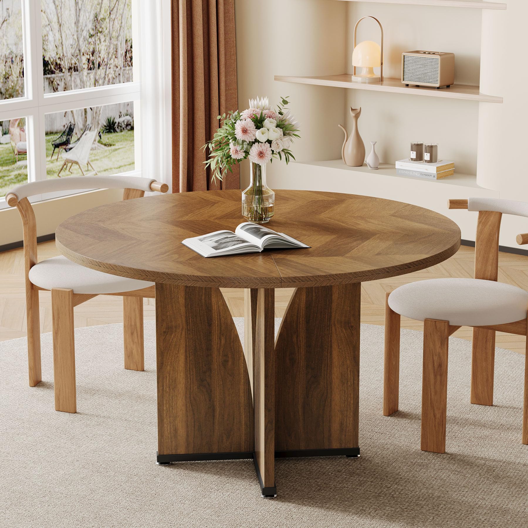 TRIBESIGNS Mesa De Comedor Redonda Para 4 Personas, Mesa De Cocina De 100 Cm, Estilo Rústico, Mesa De Cocina De Madera De Diseño Industrial, Pequeña Mesa De Comedor Redonda Para Comedor, Cocina